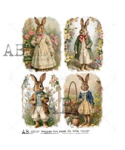 Hârtie de orez - Rabbits and Flowers - A4
