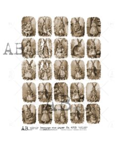 Hârtie de orez - Rabbits sepia - A4