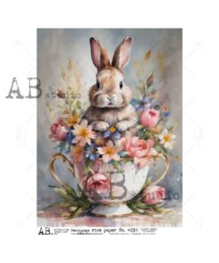Hârtie de orez - Teacup bunny surprise - A4