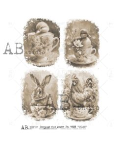 Hârtie de orez - Teacup surprise sepia - A4