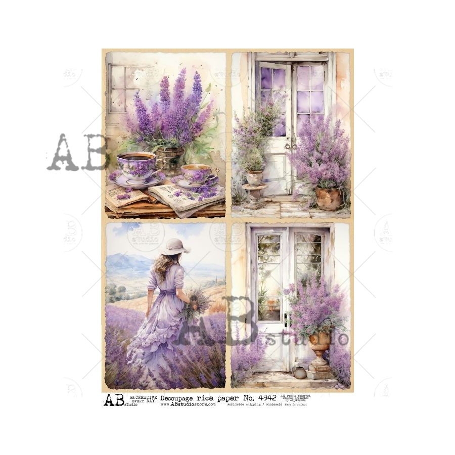 Hârtie de orez - Theme lavander - 4 - A4 1 Hârtie de orez - Theme lavander - 4 - A4