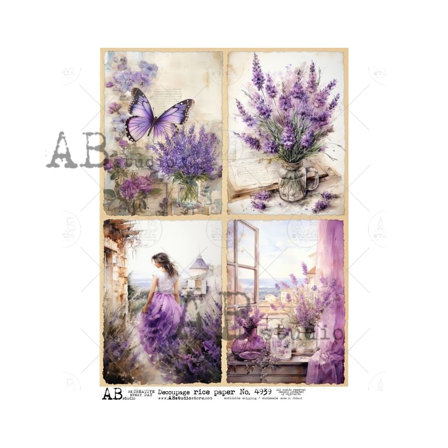Hârtie de orez - Theme lavender - 4 - A4 1 Hârtie de orez - Theme lavender - 4 - A4