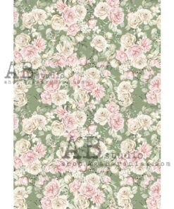 Hârtie de orez - Wallpaper green and roses - A4