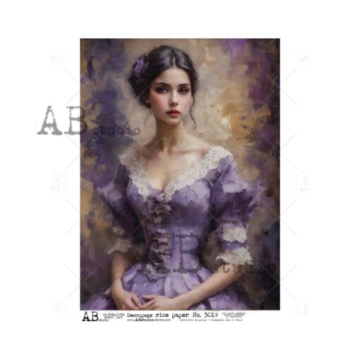 Hârtie de orez - Woman in Purple lavender - A4 1