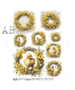 Hârtie de orez - Wreath Easter yellow - A4