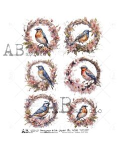 Hârtie de orez - Wreath birds theme - A4