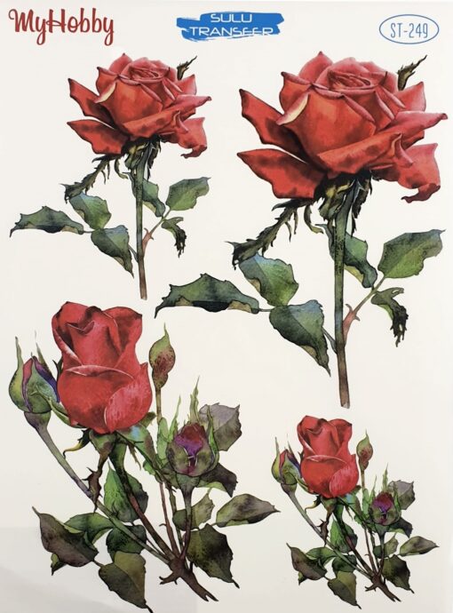 Hârtie transfer - water - Red Rose - 25x35 cm 1