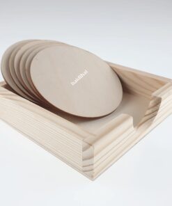 Set suport din lemn + 6 coaster rotunde