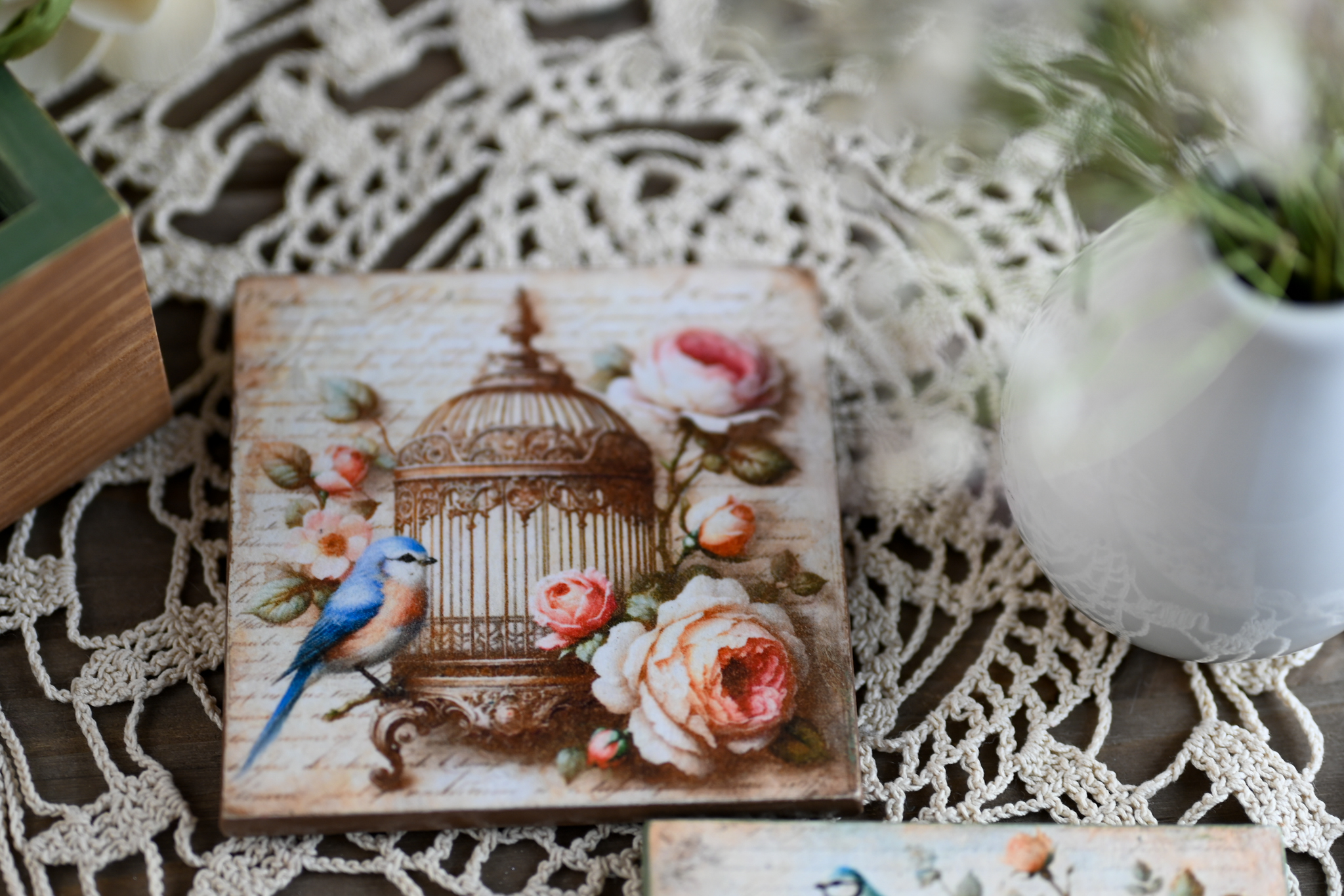 Hârtie de orez - Retro Roses and Birds - A4 4 Hârtie de orez - Retro Roses and Birds - A4 - imagine 4