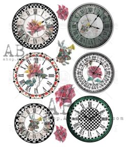 Hârtie de orez - Alice in Wonderland clock - A4