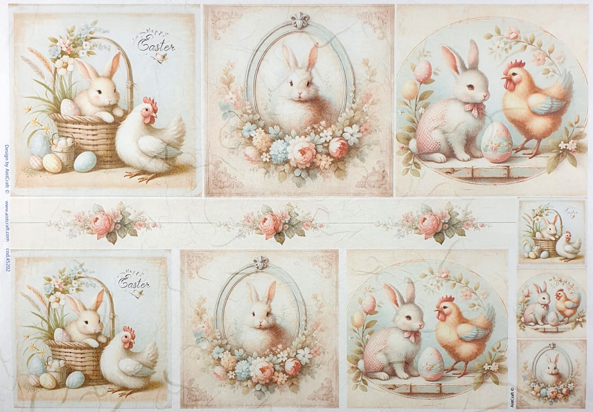 Hârtie de orez - Bunnies and Chicken - 32x45 cm 1 Hârtie de orez - Bunnies and Chicken - 32x45 cm