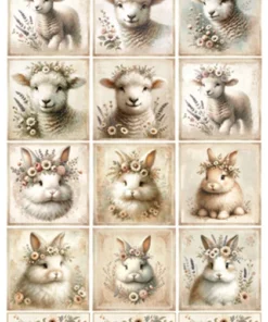 Hârtie de orez - Cute Lambs & Bunnies - A4