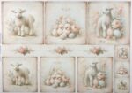 Hartie de orez - Cute Lambs & Chickens - 32x45 cm