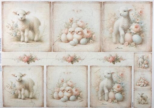 Hârtie de orez - Cute Lambs & Chickens - 32x45 cm 1