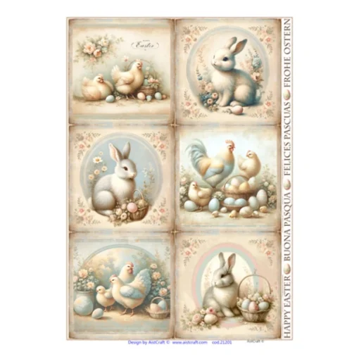 Hârtie de orez - Easter Chicken & Bunny - A4 1
