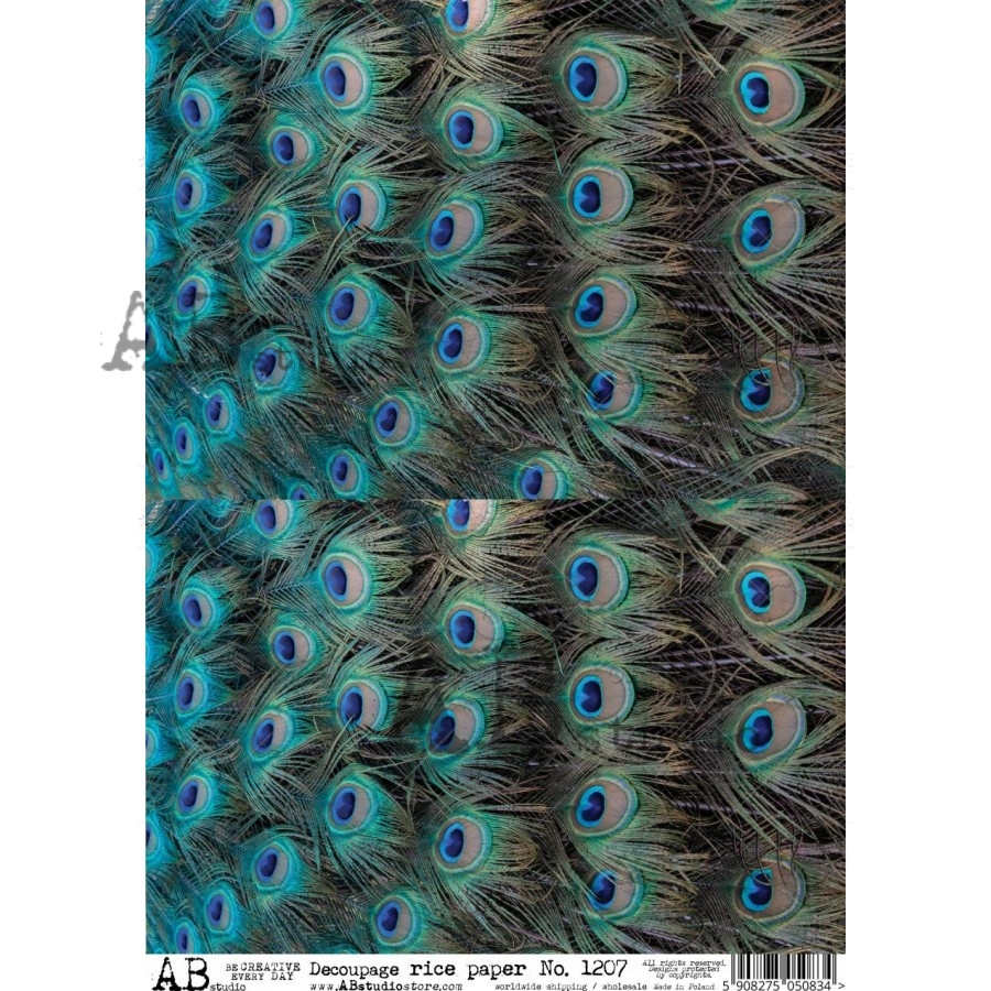 Hârtie de orez - Peacock feathers - A4 1 Hârtie de orez - Peacock feathers - A4