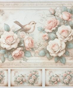 Hârtie de orez - Retro Roses and Birds 2 - 32x45 cm