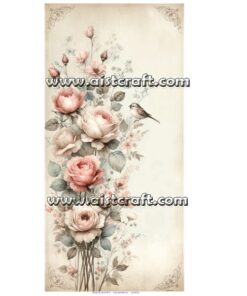 Hârtie de orez - Roses & Bird - 60x30 cm