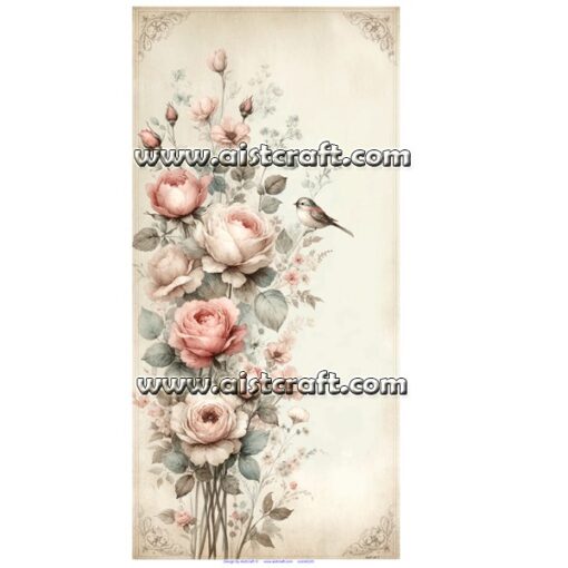 Hârtie de orez - Roses & Bird - 60x30 cm 1