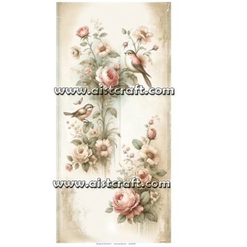 Hârtie de orez - Roses & Birds - 60x30 cm 1