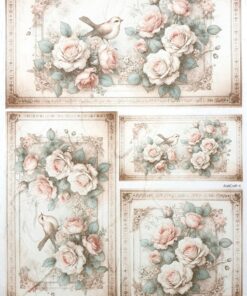 Hârtie de orez - Roses Birds Shabby 2 - A4