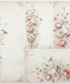 Hârtie de orez - Roses Birds Shabby - A4