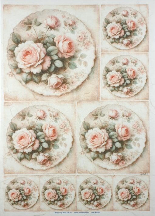 Hârtie de orez - Roses Shabby style 2 - 32x45 cm 1