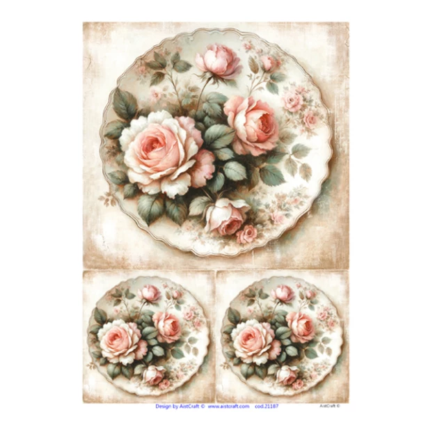 Hârtie de orez - Roses Shabby style - A4 1 Hârtie de orez - Roses Shabby style - A4