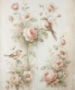 Hârtie de orez - Shabby Roses and Birds - 32x45 cm
