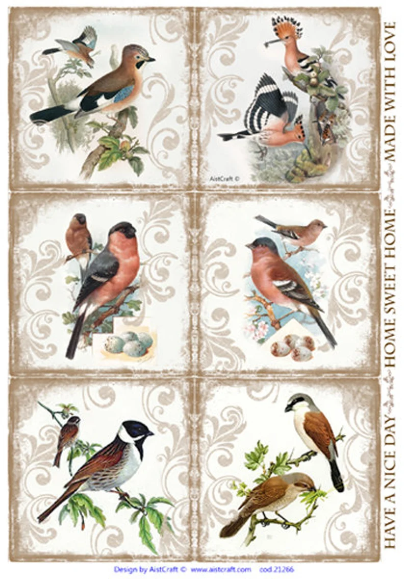 Hârtie de orez - Vintage Birds - A4 1 Hârtie de orez - Vintage Birds - A4