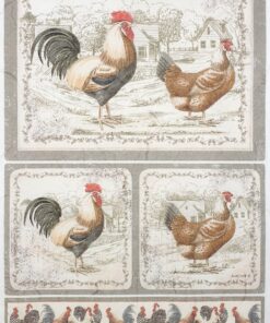 Hârtie de orez - Vintage Roosters and Hens 2 - A4