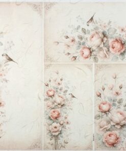 Hârtie de orez – Roses and Birds Shabby 2 –32x45 cm