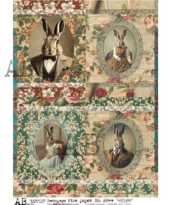 Hârtie de orez - Flower Wallpaper & Rabbits - A4
