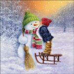 Șervețel - Child Kissing Snowman - 33x33 cm