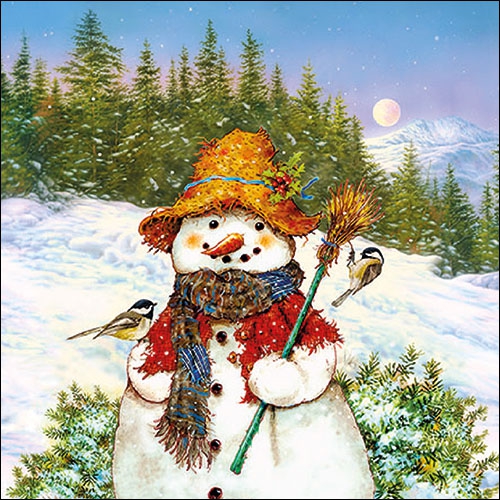Șervețel - Snowman & Birds - 33x33 cm 1 Șervețel - Snowman & Birds - 33x33 cm