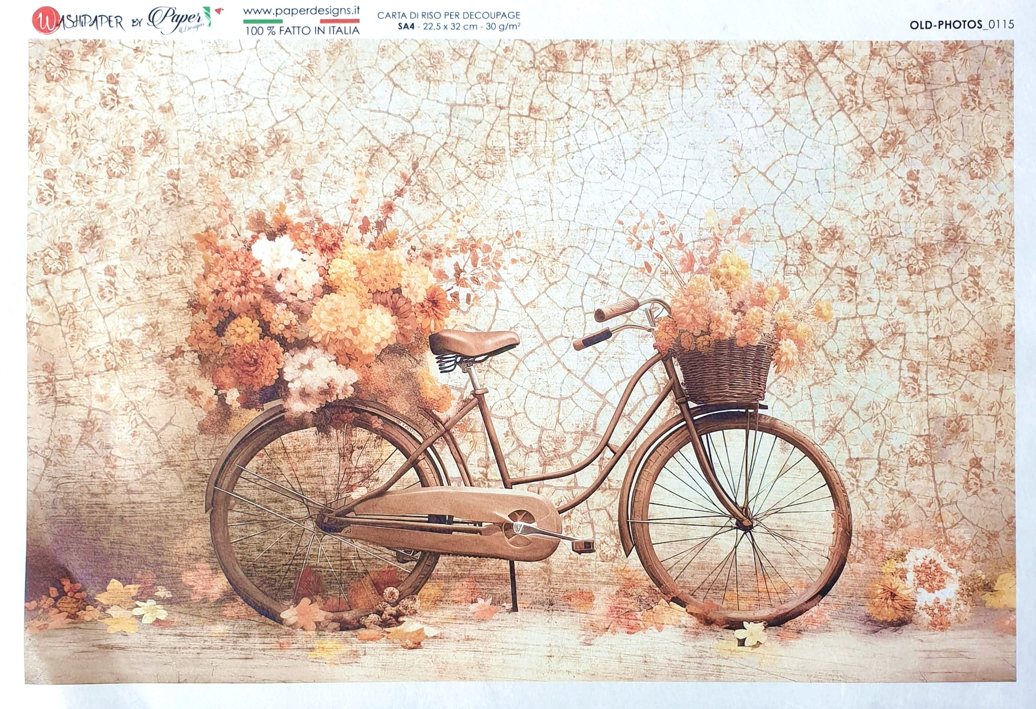 Hârtie de orez - Bicycle with Autumn Flowers - A4 1 Hârtie de orez - Bicycle with Autumn Flowers - A4