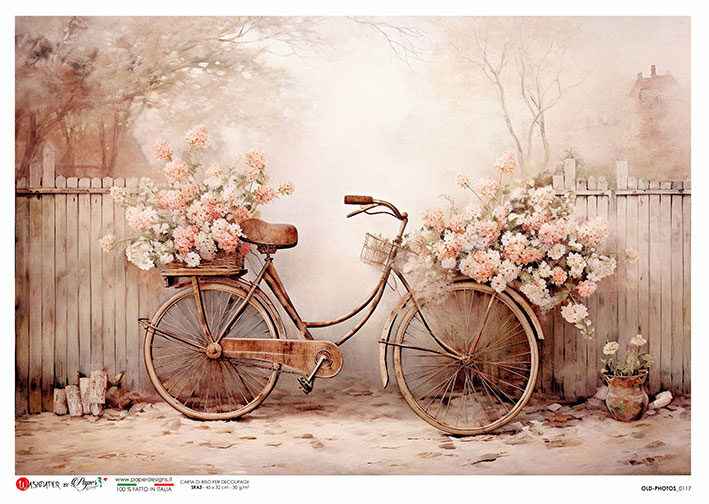 Hârtie de orez - Bicycle with Flowers 2 - A4 1 Hârtie de orez - Bicycle with Flowers 2 - A4
