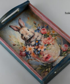 Tavă din lemn - Teacup bunny surprise