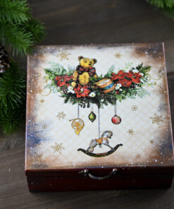 Cutie lemn - Vintage Teddy - 16x16 cm