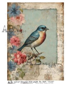Hârtie de orez - Bird Blue - A4