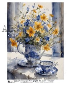 Hârtie de orez - Blue and Yellow - A4