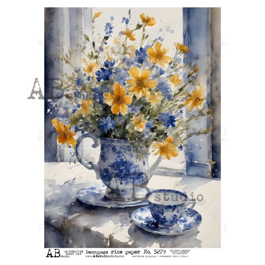 Hârtie de orez - Blue and Yellow - A4 1 Hârtie de orez - Blue and Yellow - A4