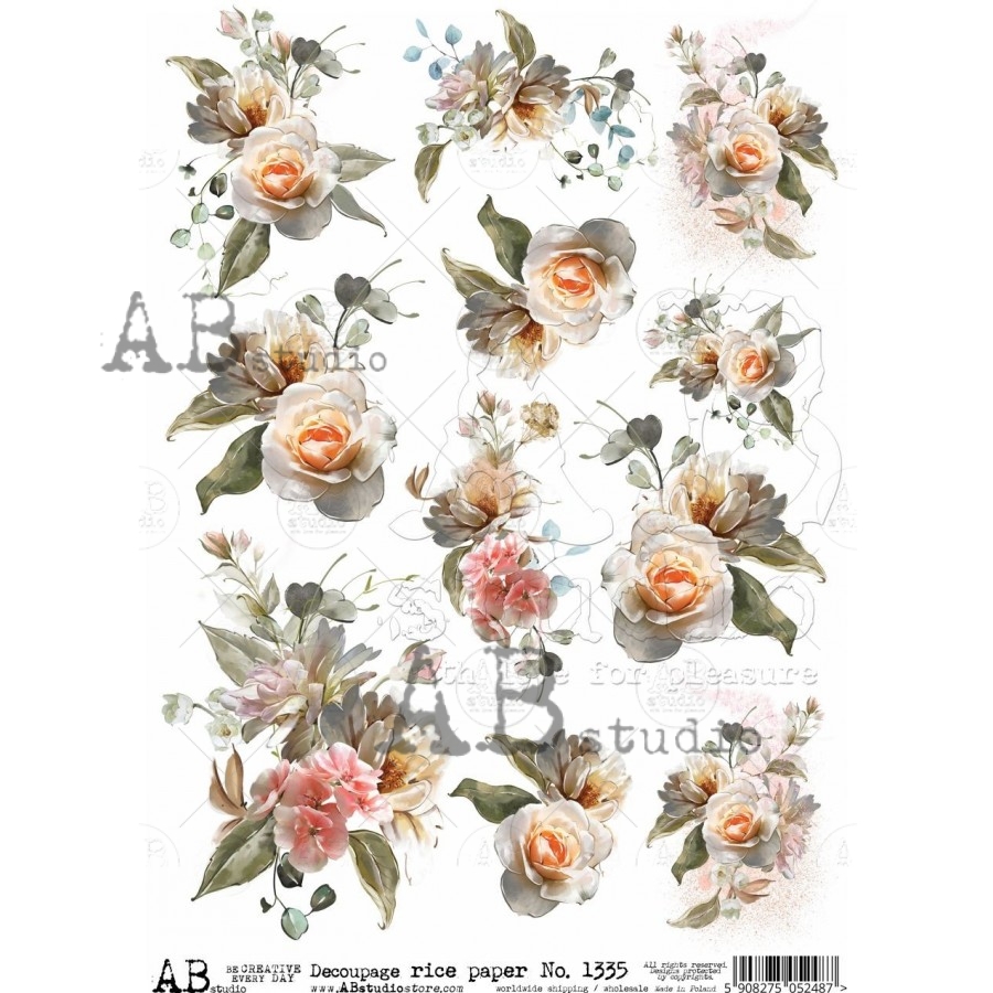 Hârtie de orez - Mini Roses - A4 1 Hârtie de orez - Mini Roses - A4
