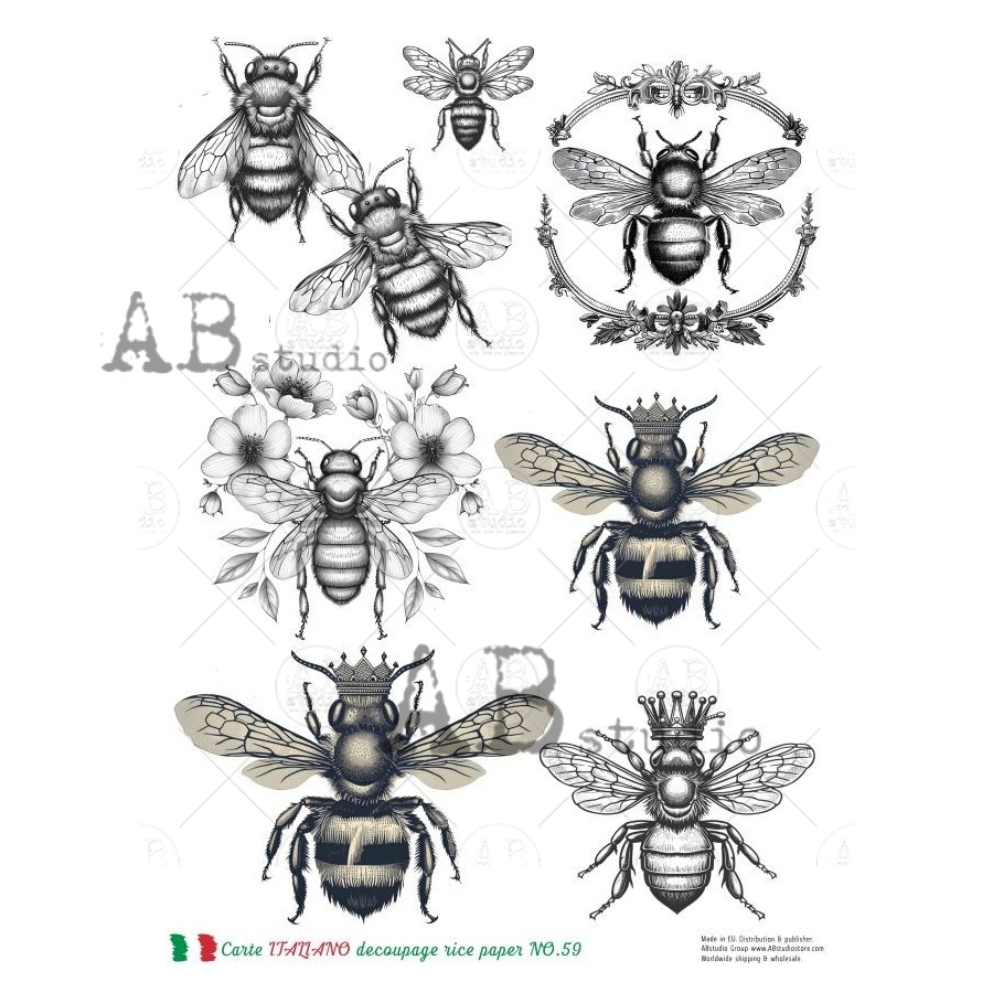 Hârtie de orez - Bees - A4 1 Hârtie de orez - Bees - A4
