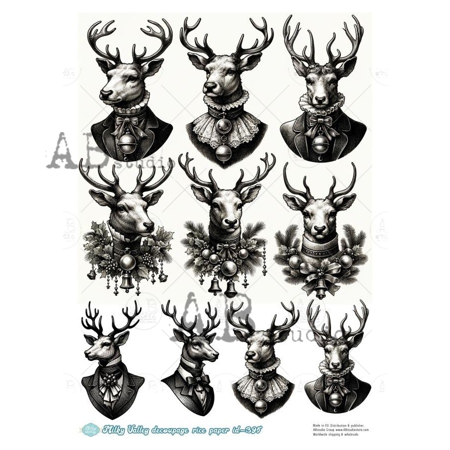 Hârtie de orez - Christmas Stag sepia - A4 1 Hârtie de orez - Christmas Stag sepia - A4