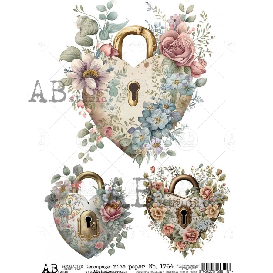 Hârtie de orez - Lock with Flowers - A4 1 Hârtie de orez - Lock with Flowers - A4