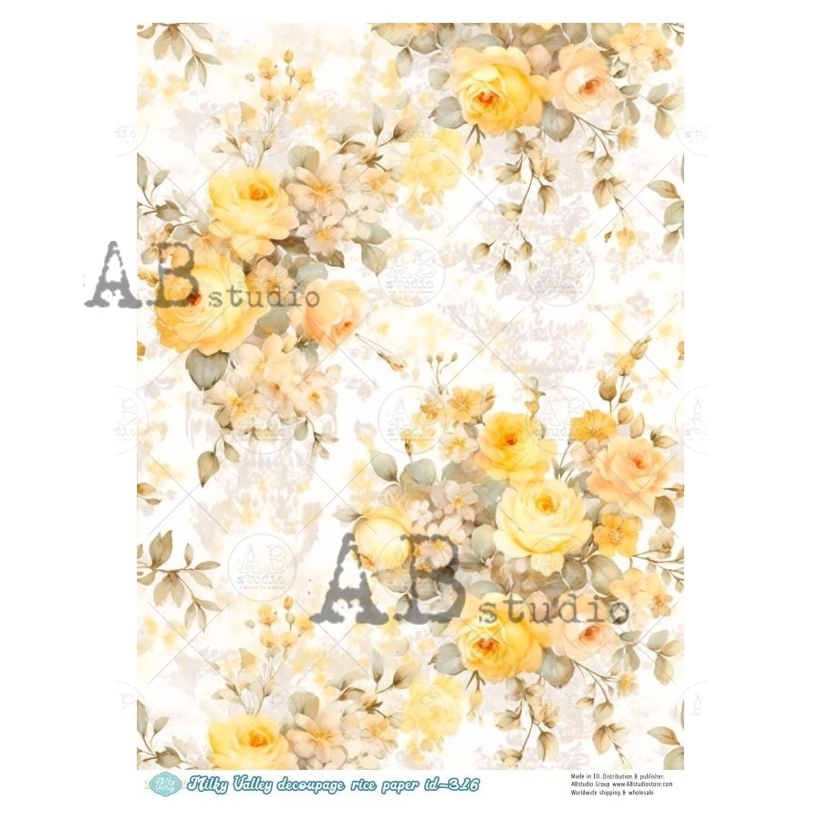 Hârtie de orez - Yellow Flowers - A4 1 Hârtie de orez - Yellow Flowers - A4