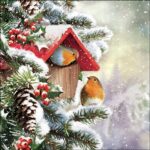 Șervețel - House with Robins - 33x33 cm