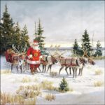Șervețel - Santa with his Reindeers - 33x33 cm