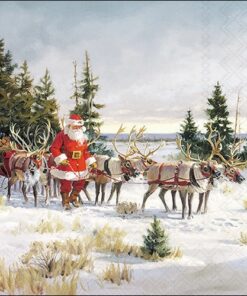 Șervețel - Santa with his Reindeers - 33x33 cm